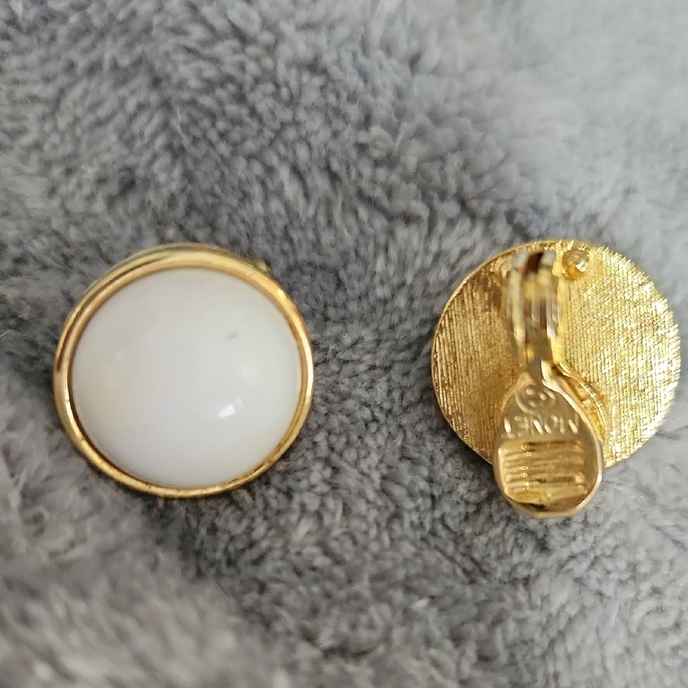 Vintage Monet Elegant Gold and White Clip-On Earrings